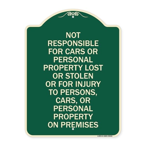 Signmission Not Responsible for Cars or Personal Property Lost or Stolen or for Injury to Persons, G-1824-23546 A-DES-G-1824-23546 - main